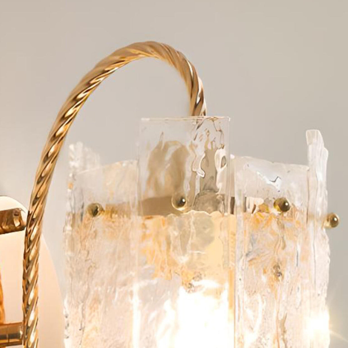 Textured Glass Gold Curved Cylinder LED Wall Sconce Image - 7