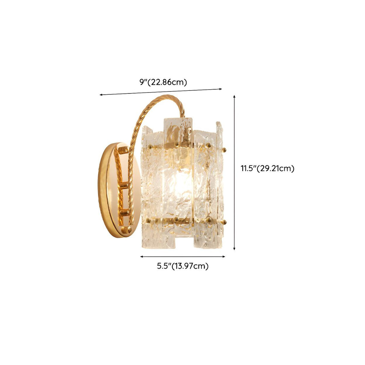 Textured Glass Gold Curved Cylinder LED Wall Sconce 