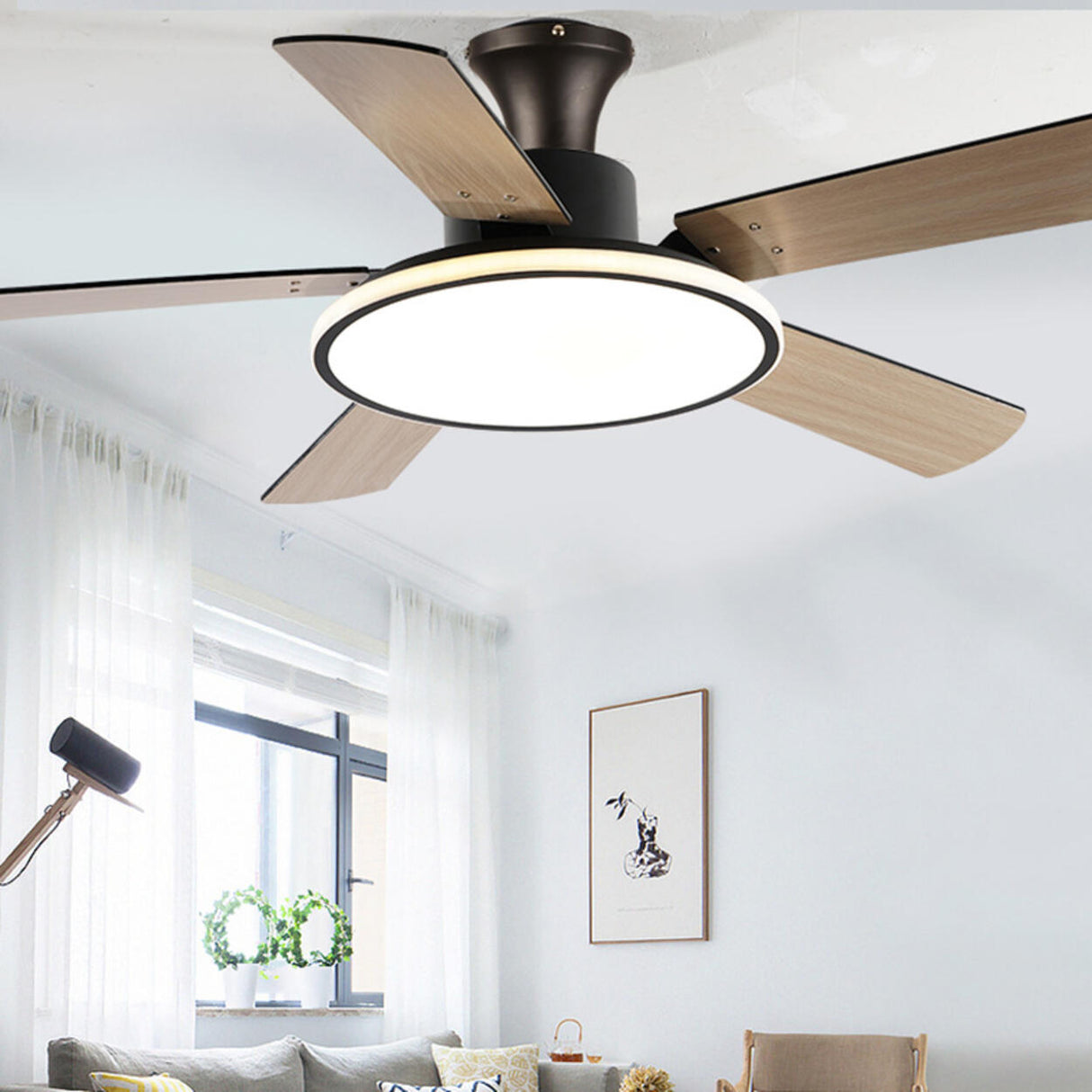 Third Gear Flush Mounted 5 Blades Ceiling Fan Light Image - 8