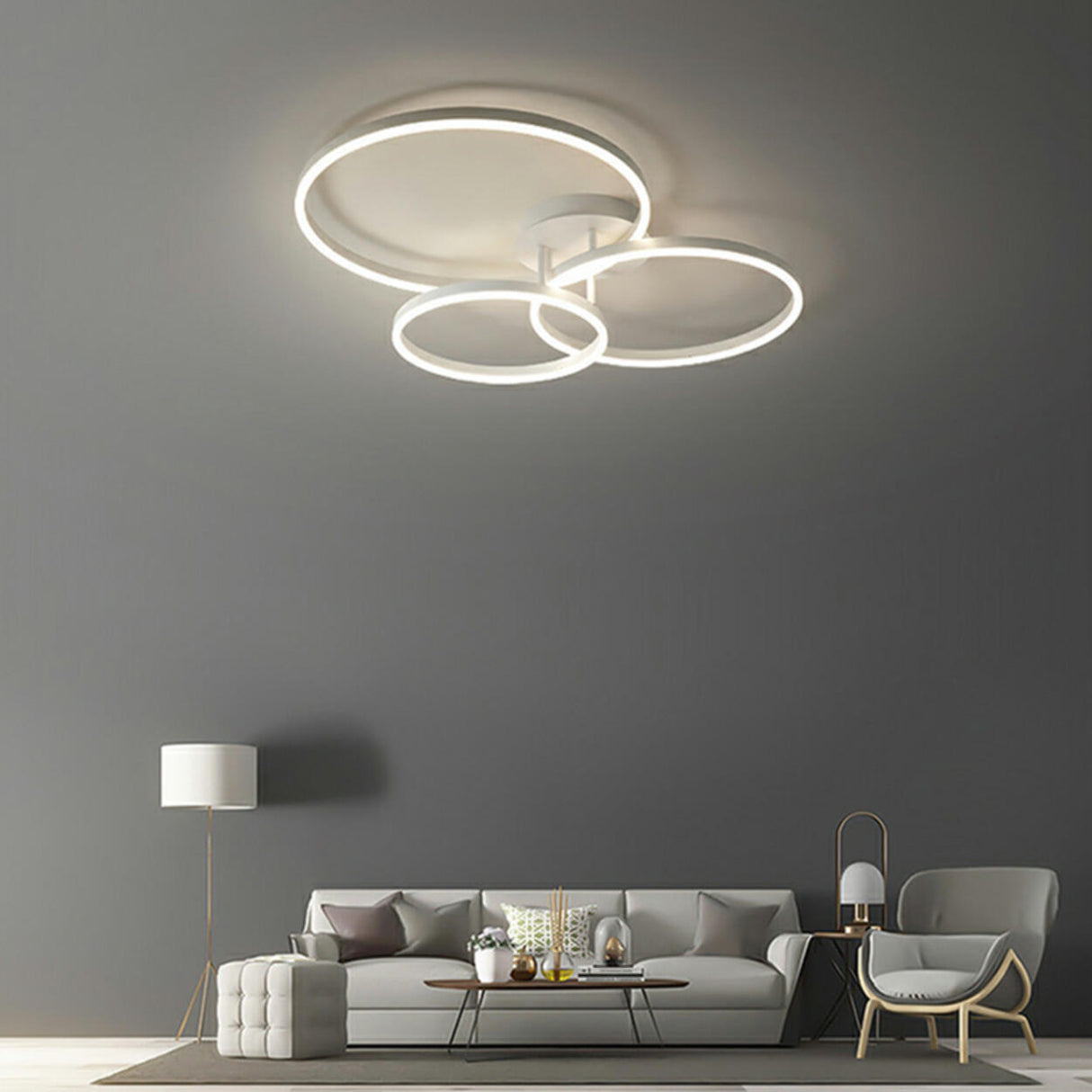 Three White Circle LED Semi-Flush Mount Ceiling Light Image - 1