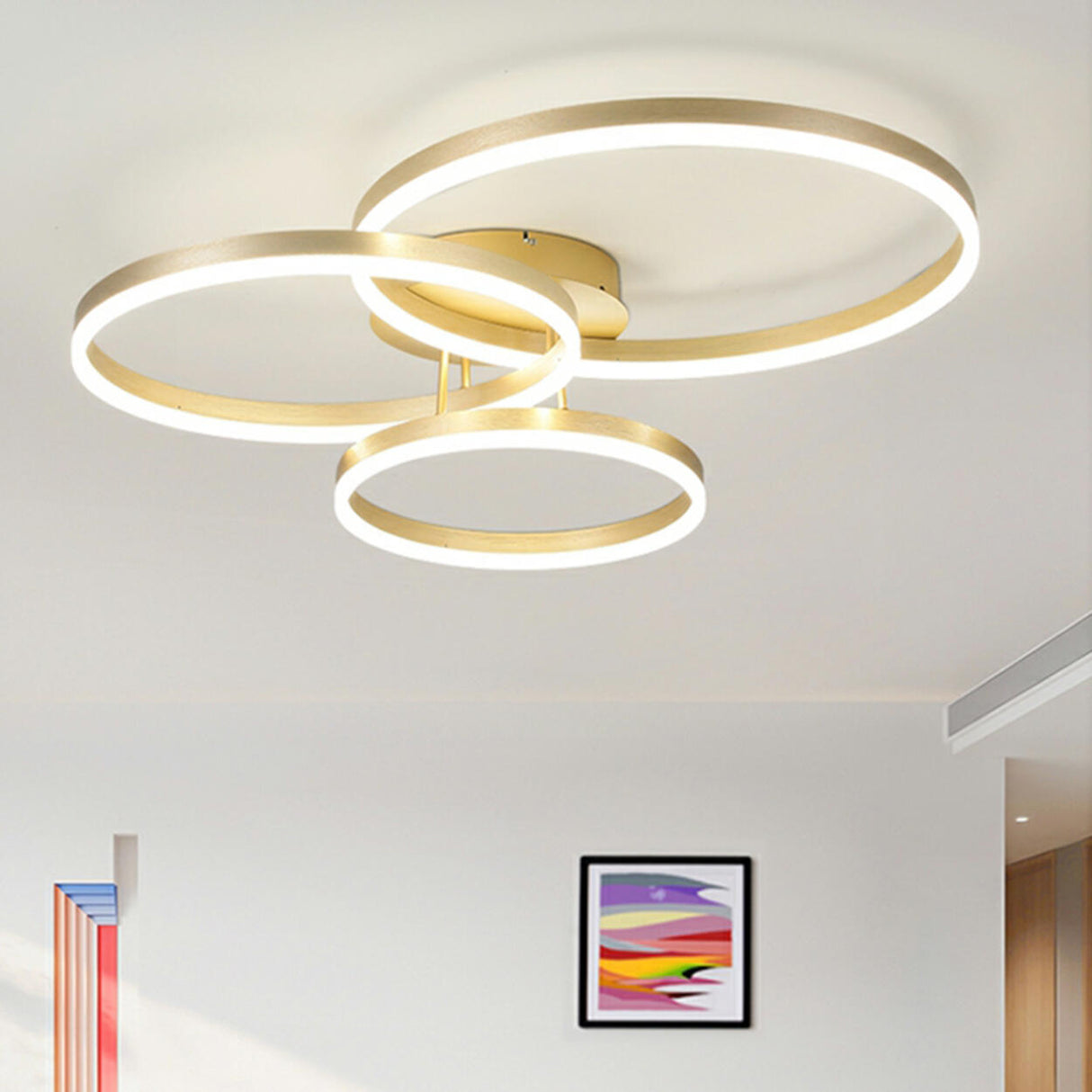 Three White Circle LED Semi-Flush Mount Ceiling Light Image - 30