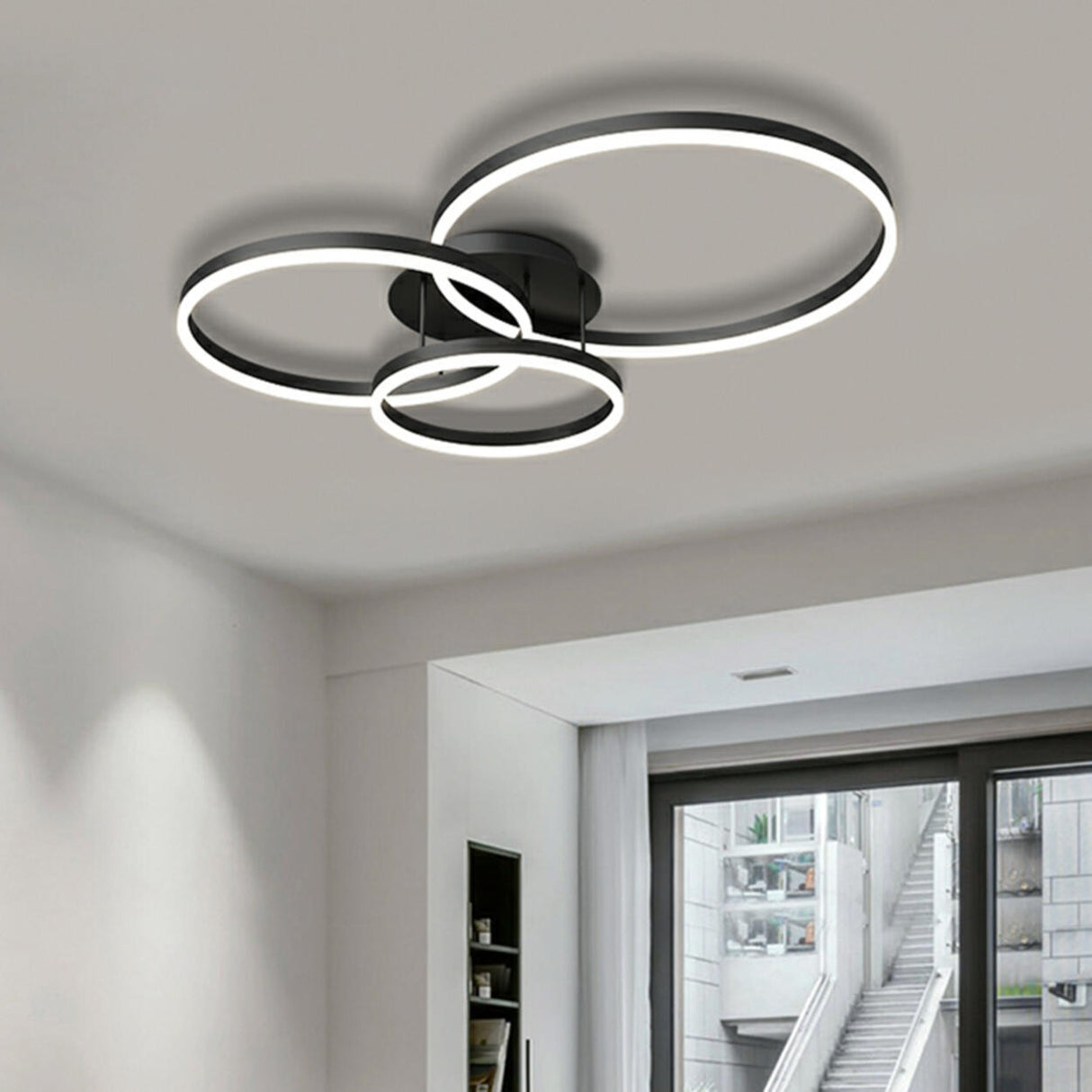 Three White Circle LED Semi-Flush Mount Ceiling Light Image - 8