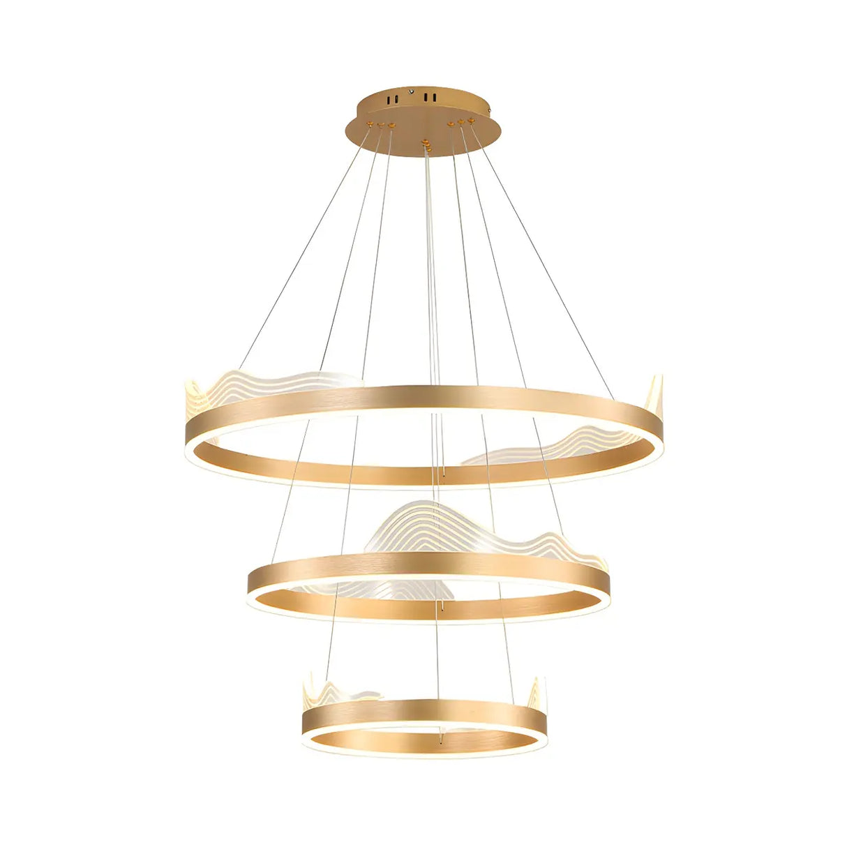 Tiered Acrylic Wavy Gold Ring LED Modern Chandelier Image - 3