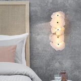 Tiered Geometric White Stone Bedside Wall Sconce Image - 1