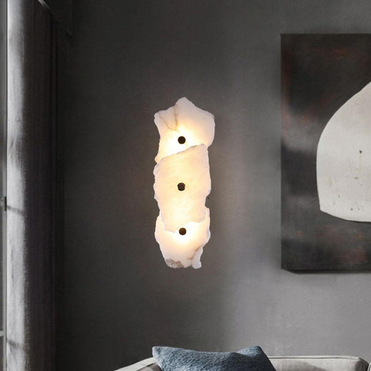 Tiered Geometric White Stone Bedside Wall Sconce Image - 14