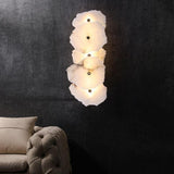 Tiered Geometric White Stone Bedside Wall Sconce Image - 4