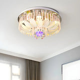 Tiered Glass Geometric Crystal Steel Flush Mount Light Image - 3