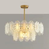 Tiered Glass Gold Pearl Adjustable Height Bedroom Chandelier Image - 11