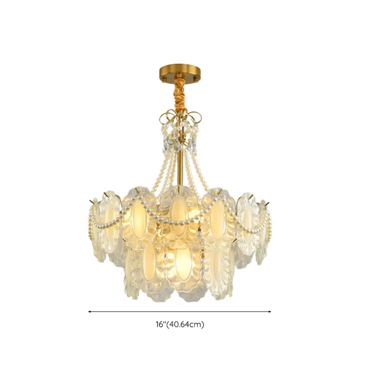 Tiered Glass Gold Pearl Adjustable Height Bedroom Chandelier 