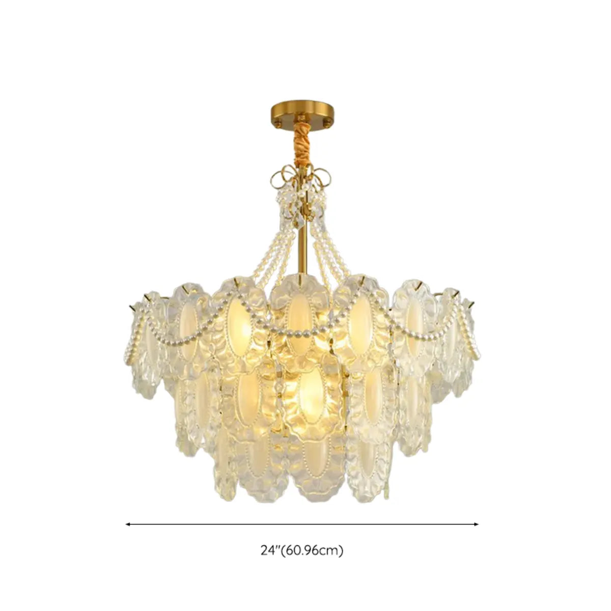 Tiered Glass Gold Pearl Adjustable Height Bedroom Chandelier Image - 21