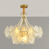 Tiered Glass Gold Pearl Adjustable Height Bedroom Chandelier Image - 3