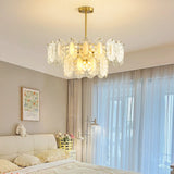 Tiered Glass Gold Pearl Adjustable Height Bedroom Chandelier Image - 4