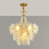 Tiered Glass Gold Pearl Adjustable Height Bedroom Chandelier Image - 5