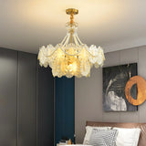 Tiered Glass Gold Pearl Adjustable Height Bedroom Chandelier Image - 6