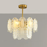 Tiered Glass Gold Pearl Adjustable Height Bedroom Chandelier Image - 9