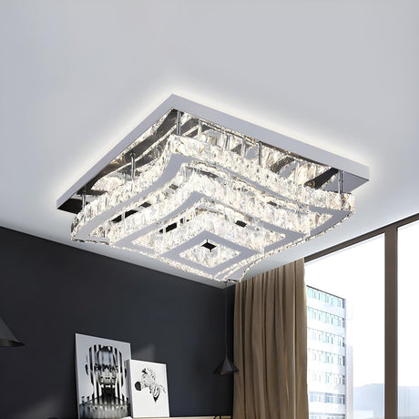 Tiered Square Wavy Crystal LED Semi-Flush Mount Light Image - 2