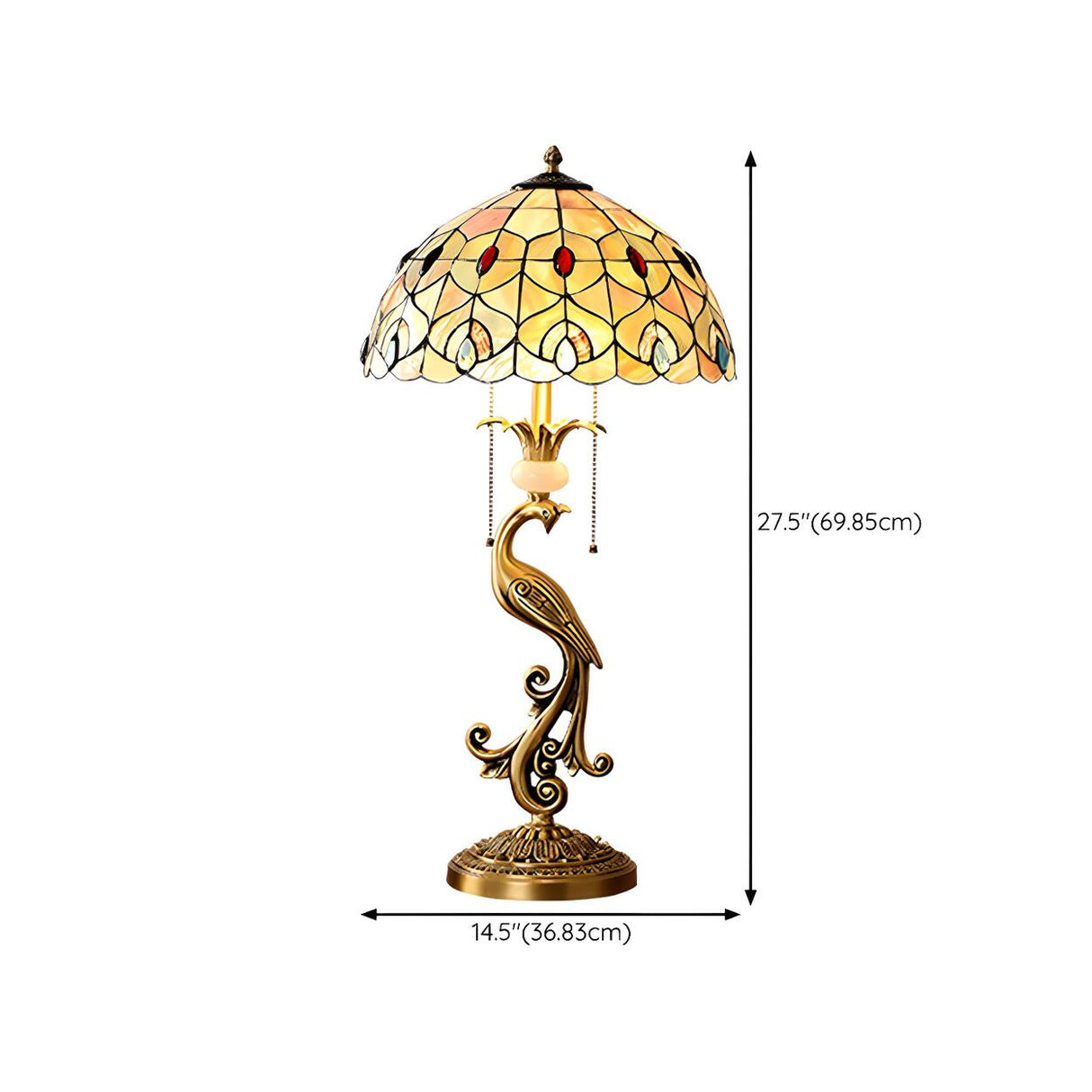 Tiffany Antique Stained Glass Shade Peacock Table Lamp 