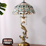 Tiffany Antique Stained Glass Shade Peacock Table Lamp Image - 4