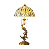 Tiffany Antique Stained Glass Shade Peacock Table Lamp Image - 6