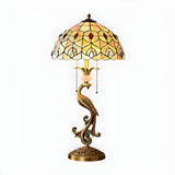 Tiffany Antique Stained Glass Shade Peacock Table Lamp Image - 7