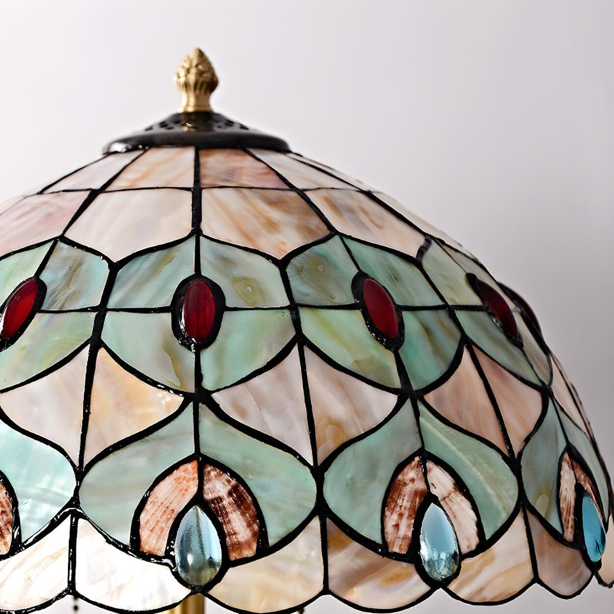 Tiffany Antique Stained Glass Shade Peacock Table Lamp Image - 9