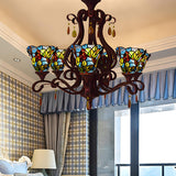 Tiffany Bedroom Colorful Floral Stained Glass Chandelier Image - 1