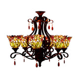 Tiffany Bedroom Colorful Floral Stained Glass Chandelier Image - 10