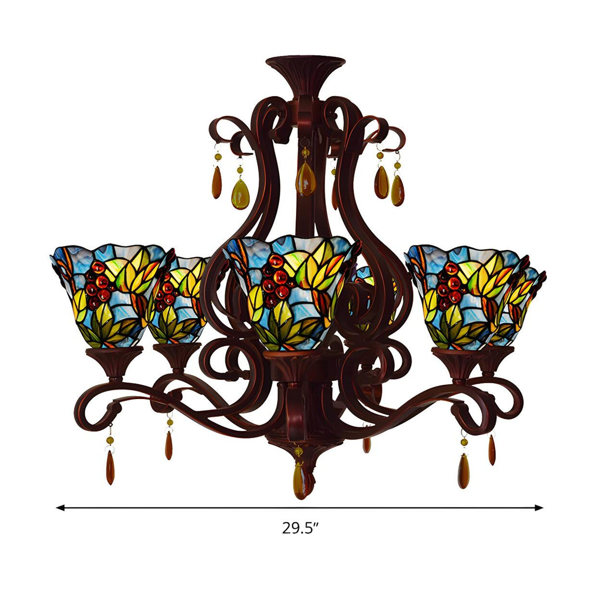 Tiffany Bedroom Colorful Floral Stained Glass Chandelier Image - 12