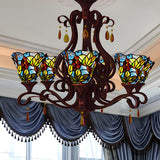 Tiffany Bedroom Colorful Floral Stained Glass Chandelier Image - 2