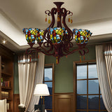 Tiffany Bedroom Colorful Floral Stained Glass Chandelier Image - 3