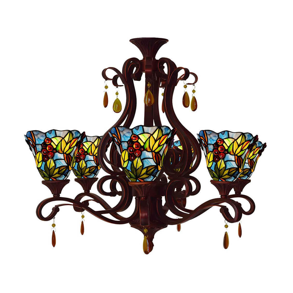 Tiffany Bedroom Colorful Floral Stained Glass Chandelier Image - 4