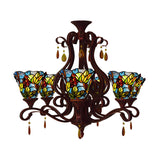 Tiffany Bedroom Colorful Floral Stained Glass Chandelier Image - 4