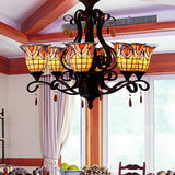 Tiffany Bedroom Colorful Floral Stained Glass Chandelier Image - 5