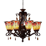 Tiffany Bedroom Colorful Floral Stained Glass Chandelier Image - 7