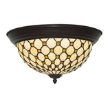 Tiffany Beige Bowl-Shaped Glass LED Flush Mount Light Image - 2