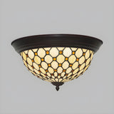 Tiffany Beige Bowl-Shaped Glass LED Flush Mount Light Image - 3