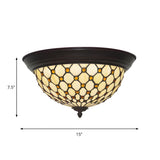 Tiffany Beige Bowl-Shaped Glass LED Flush Mount Light Image - 4