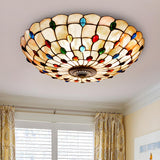 Tiffany Beige Cabochon Glass Flush Mount Ceiling Light Image - 1