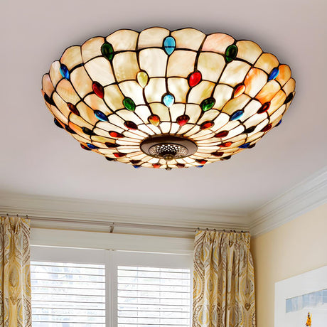 Tiffany Beige Cabochon Glass Flush Mount Ceiling Light Image - 1