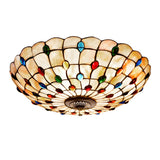 Tiffany Beige Cabochon Glass Flush Mount Ceiling Light Image - 3