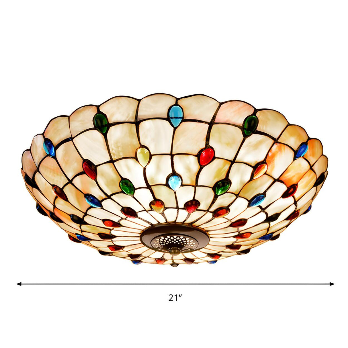 Tiffany Beige Cabochon Glass Flush Mount Ceiling Light Image - 4