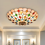 Tiffany Beige Cabochon Glass Flush Mount Ceiling Light Image - 5