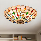 Tiffany Beige Cabochon Glass Flush Mount Ceiling Light Image - 6