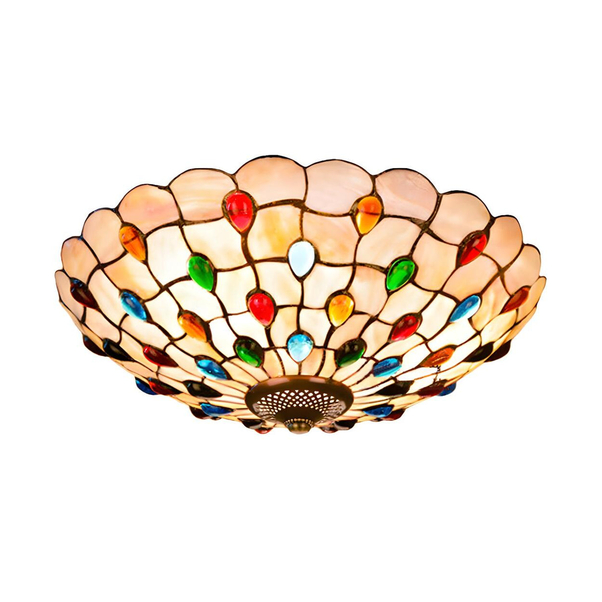 Tiffany Beige Cabochon Glass Flush Mount Ceiling Light Image - 7