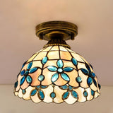 Tiffany Bowl-Shaped Stained Gem Glass Flush Mount Light Image - 11