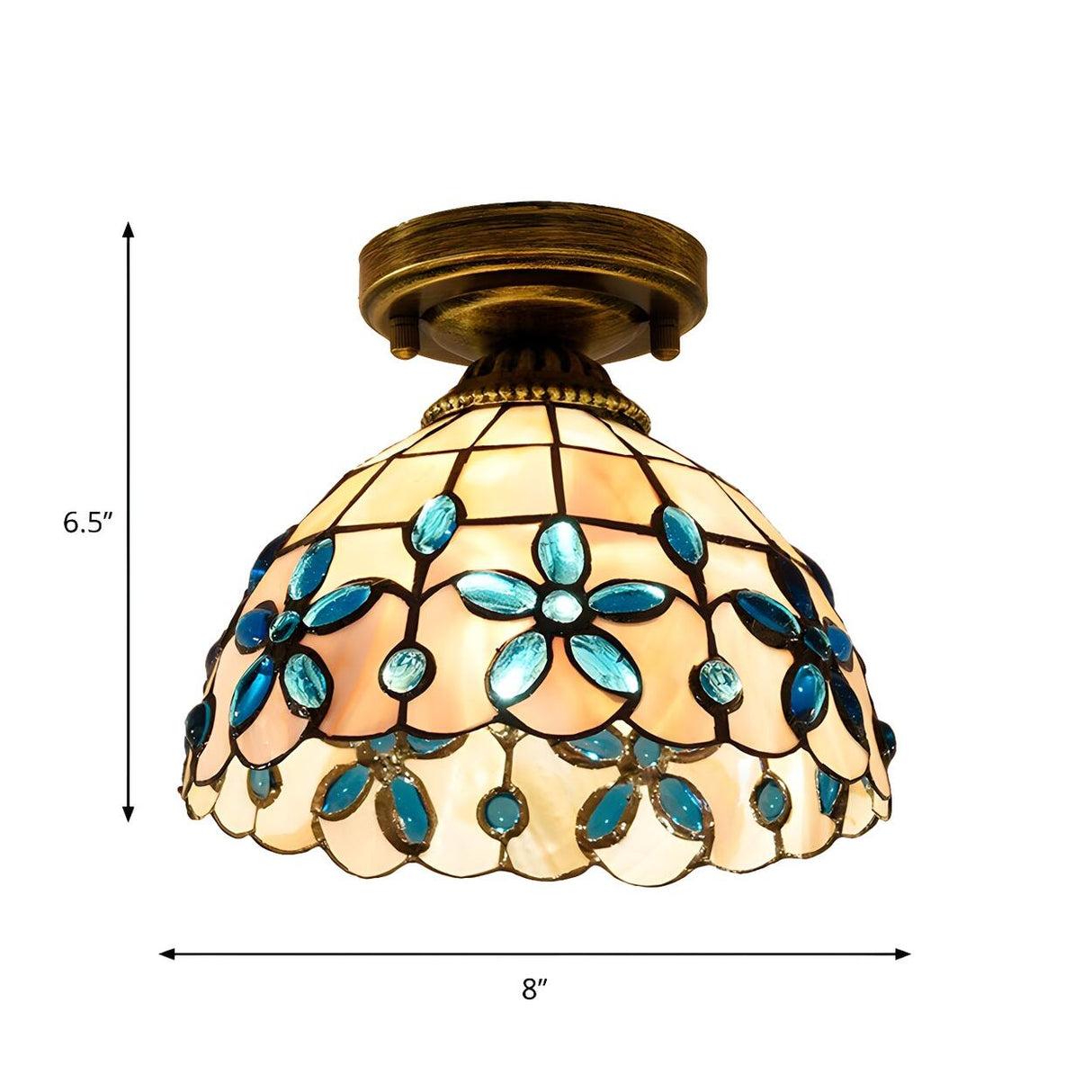 Tiffany Bowl-Shaped Stained Gem Glass Flush Mount Light Image - 14