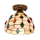 Tiffany Bowl-Shaped Stained Gem Glass Flush Mount Light Image - 3