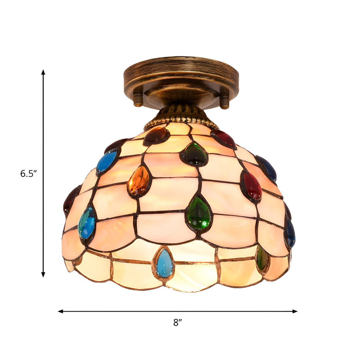 Tiffany Bowl-Shaped Stained Gem Glass Flush Mount Light Image - 4