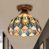 Tiffany Bowl-Shaped Stained Gem Glass Flush Mount Light Image - 5