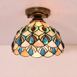 Tiffany Bowl-Shaped Stained Gem Glass Flush Mount Light Image - 6